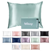 Blissy mint pillowcase front view showing smooth silk and clean finish for elegant bedding