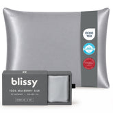Blissy silver king pillowcase front view showing smooth finish and luxurious look
