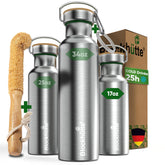 Blockhütte bottle front view showing sleek design and portability benefit