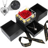 BNWXOY front packaging showing preserved red rose and gift box, elegant display benefit