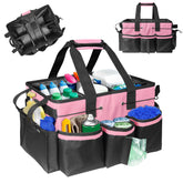 Boczif front view of pink cleaning caddy showing organized layout and easy access