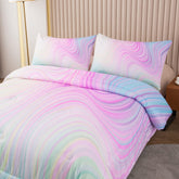 Bodhi front view comforter showing pastel tie dye marbling and bedroom impact