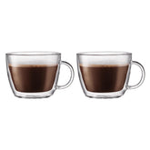 Bodum front view of clear 15oz double-wall latte mug showing elegant profile and insulation benefit