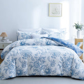 BOLINLIVING front view of floral duvet cover set showing blue and white pattern and neat finish