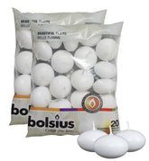 Bolsius pack front showing 40 white floating candles and neat packaging benefit