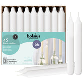 BOLSIUS front pack of 45 white candlesticks showing product and count, clean supply