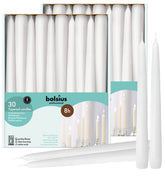 BOLSIUS front packaging of 60 white taper candles showing value pack and clean presentation