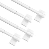 BOOM JOG front view of white curtain rod pack showing four rods and benefits