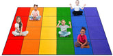 Booooom Jackson front view of rainbow classroom rug showing vibrant colors and seating squares for organization