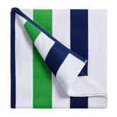 Bornbay front view showing grass‑green stripes and full towel coverage benefit