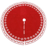 Bornerwhite front view of red tree skirt hides stand and adds festive base