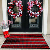 Bottalive buffalo plaid front view showing bold red and black check, welcoming entry style