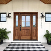 Bottalive front view of black and white buffalo plaid rug shows clean entry styling and curb appeal