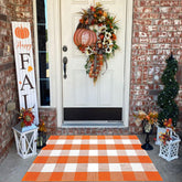 Bottalive front view orange white check rug adding farmhouse curb appeal