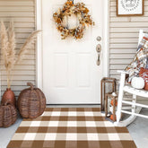 Bottalive front view porch rug showing buffalo plaid and welcoming look