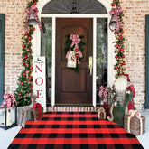 Bottalive front view of red and black plaid rug showing bold entrance style