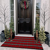 Bottalive front view of red and black plaid rug showing welcoming entry