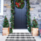 Bottalive front view of black and white plaid rug showing welcoming look