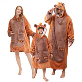 BRAFFWNE front view of capybara hoodie blanket showing cozy fit and playful design