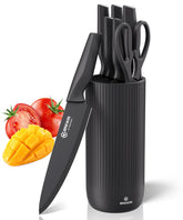 brewin front view knife set and block showing neat countertop storage and readiness