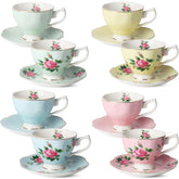 Brew To A Tea front view set showing eight cups and saucers, elegant serving