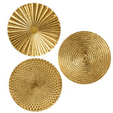 Briful front view of three gold starburst plates showing trio impact
