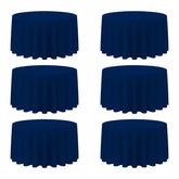 BRILLMAX front view of navy 120inch round tablecloth six-pack showing neat packaging and color