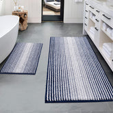 BSICPRO front view of navy striped two-piece rug set showing style and coverage benefit