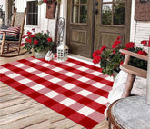 BUAGETUP front porch rug full view showcasing plaid and festive appeal