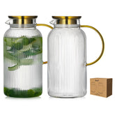 buaic front view glass pitcher showing full carafe and elegant vertical stripes