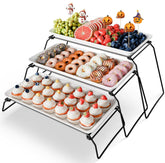 Bumusty front view of 3-tier tray showing full setup and polished presentation benefit