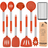 BUNDLEPRO front view of red 8-piece utensil set showing organized holder benefit