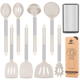 BUNDLEPRO khaki 8-piece utensils set front view, organized and space-saving