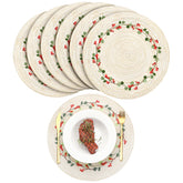 Buryeah front view of twelve placemats showing berry wreath design and benefit of coordinated set