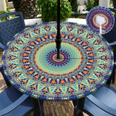 Buwuta front view of round tablecloth protecting patio table, stylish protection