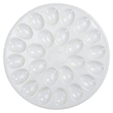 Buyajuju front view of white deviled egg plate showing 24 wells and tidy presentation