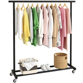 Buzowruil front full view of black metal rack showing space-saving benefit