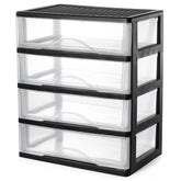 BYCY 4-drawer front view showing clear drawers and black frame for neat organization