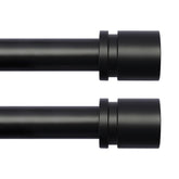 Byondeth front view packaging showing two black curtain rods and finials, highlights complete set