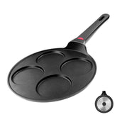 CAINFY front view of pancake pan showing four wells and even cooking surface