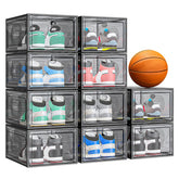 caktraie front view of ten clear shoe boxes showing neat organization benefit