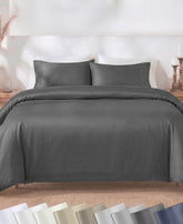 California Design Den duvet cover front view showing neat finish and elegant grey tone