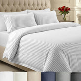 California Design Den duvet cover front view showing pinstripe elegance and bed styling benefit