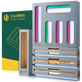 Calmbee front view showing bamboo organizer neatly arranged and space-saving benefit