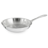 Calphalon 8-inch omelette pan front view showing polished exterior and handle, durable serving