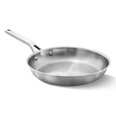 Calphalon 10-inch fry pan front view showing brushed finish benefit professional look