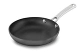 Calphalon pan front view showing clean exterior and compact design benefit