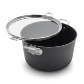Calphalon front view of 12‑quart stock pot with lid showing capacity benefit