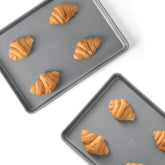 Calphalon front view of the two-pack cookie sheets showing durable design and value