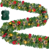 Camlinbo garland front view showing full 9ft length and warm white LEDs for instant ambiance